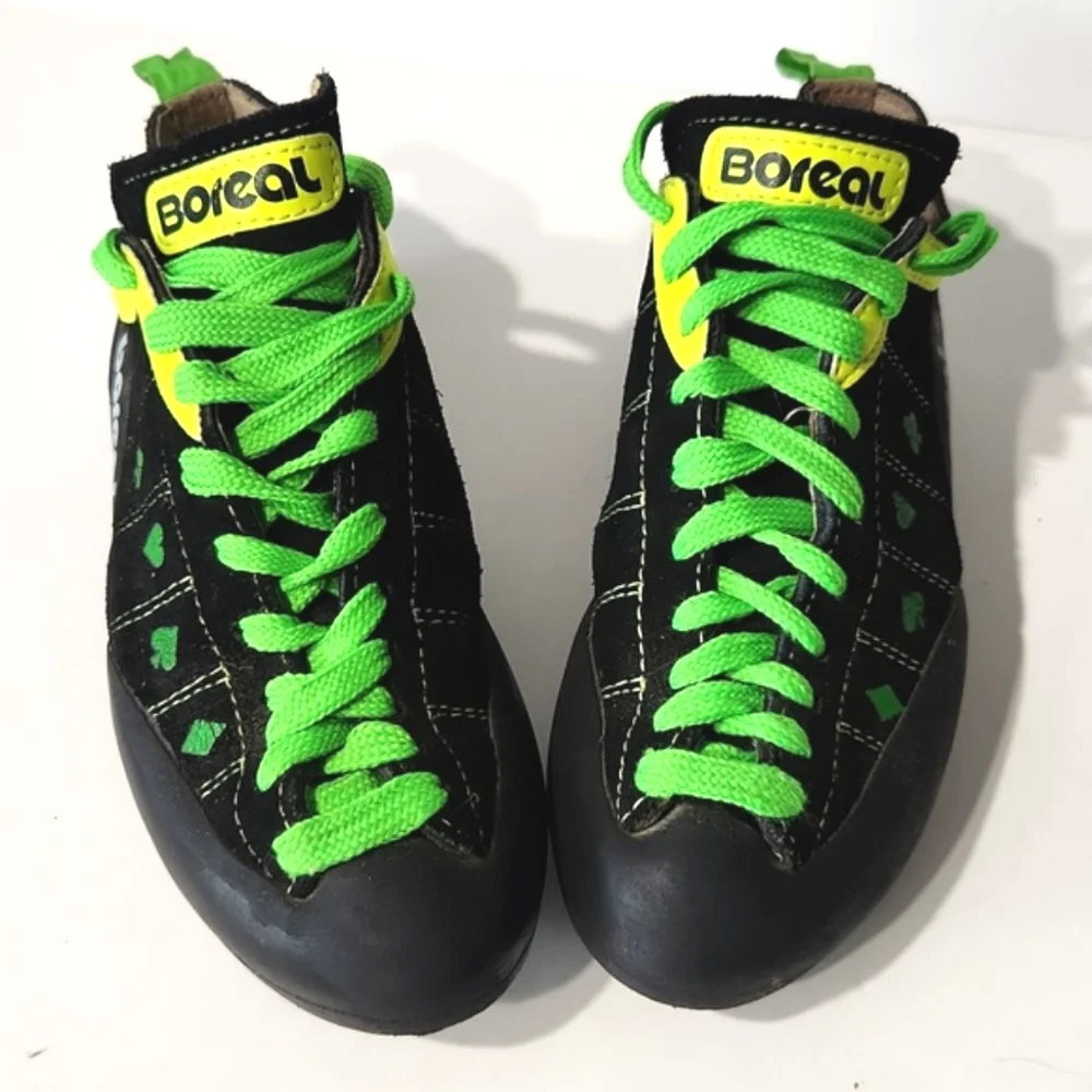 Boreal Ace Lucky Charm Rock Climbing Shoe Black Suede w/Yellow & Lime Size 5 - Picture 3 of 13